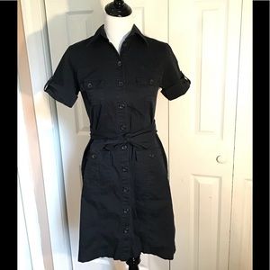 Merona Black Button Up Cargo Dress W/ Pockets Attached Belt, Sm